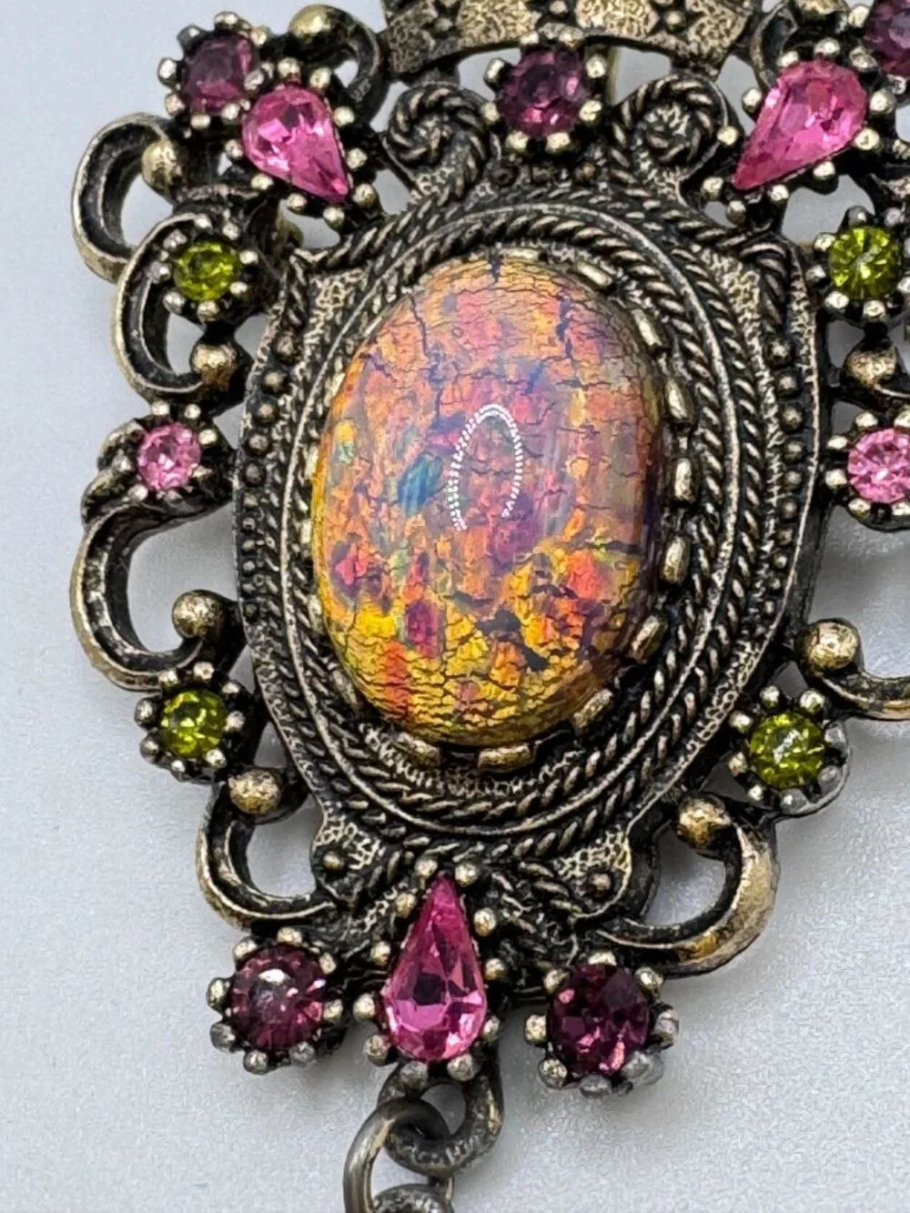 Sarah Coventry Contessa Pin Earring Set Foil Glass Faux Opal Rhinestone 1974